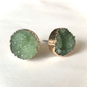 Indie Boho Druzy Jade Green Crystal Quartz Earring